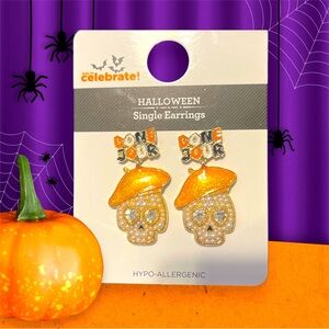 🎃 Halloween- Shiny Bone Jour Earrings with Pearls and Rhinestones 🍂🍁🎃